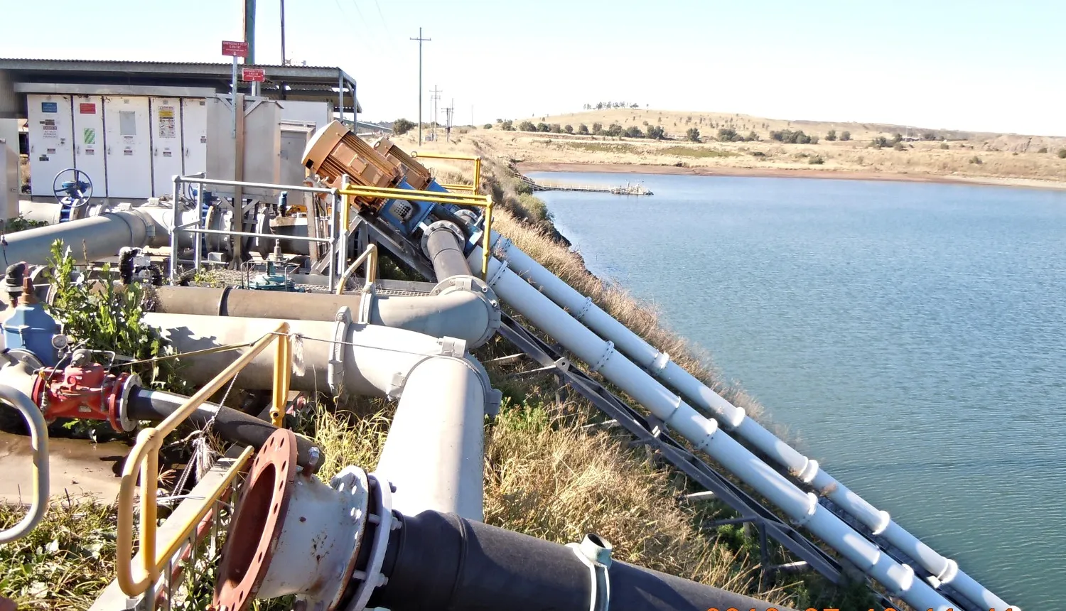 Water pumping infrastructure at a mine site water storage