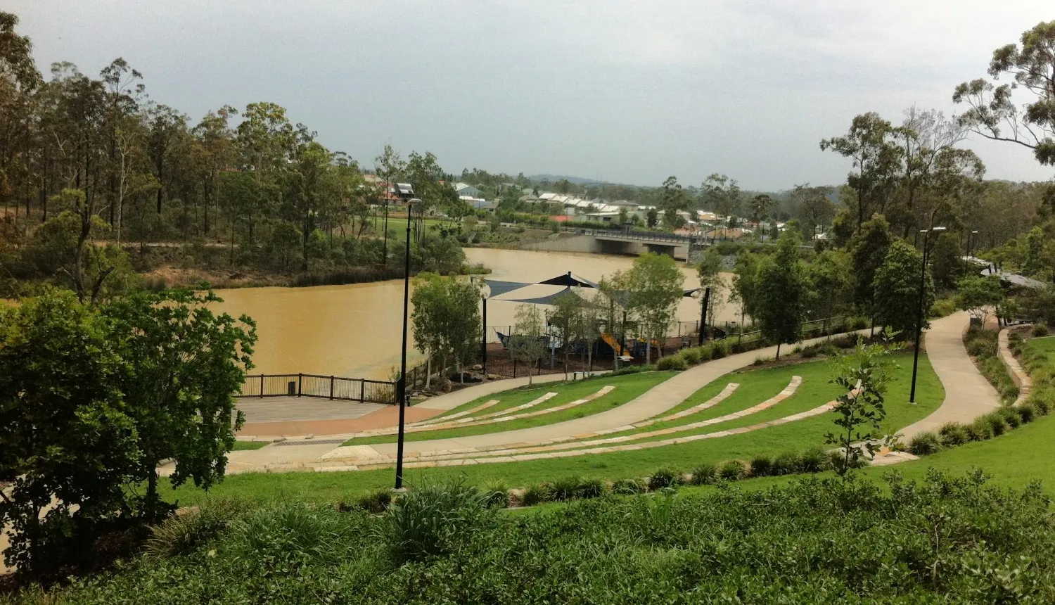 Parkland and stormwater basin within a Brisbane urban growth-area development